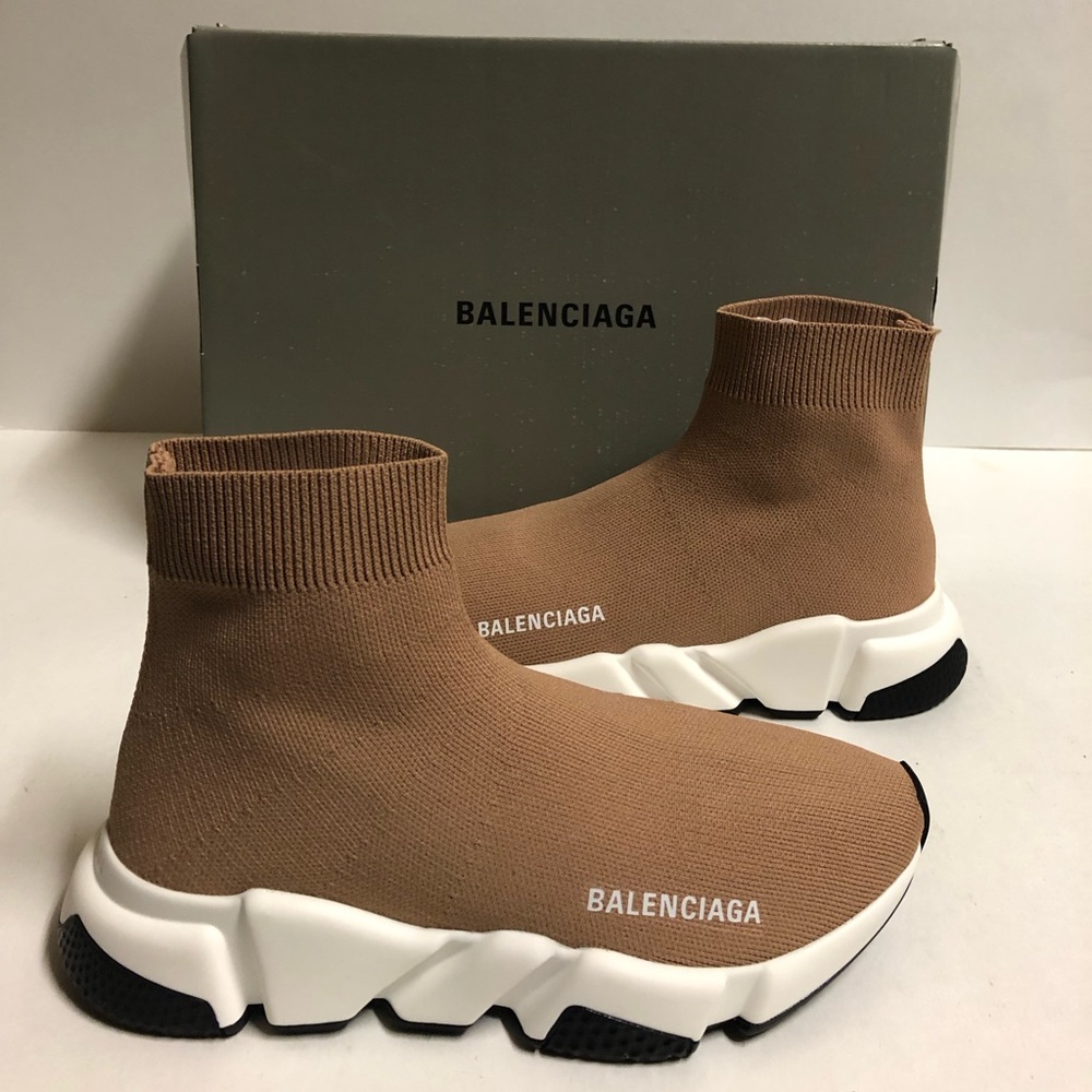 Balenciaga Speed Trainers Beige Tan Women Size 7 NDS BTS Sock Sneakers